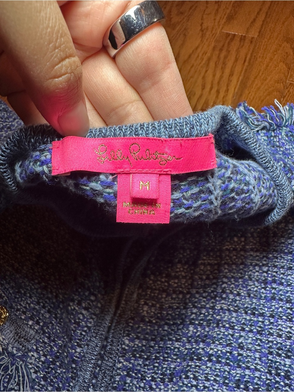 EUC Lilly Pulitzer Blue Tweed Fringe Open-front Blazer - M - Picture 5 of 7